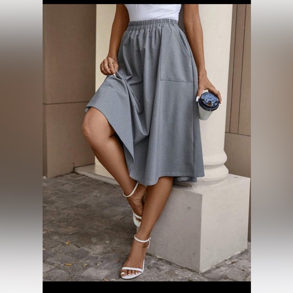 SHEIN Dresses & Skirts - SHEIN stretch pull-on skirt gray elastic waist pockets a-line midi new